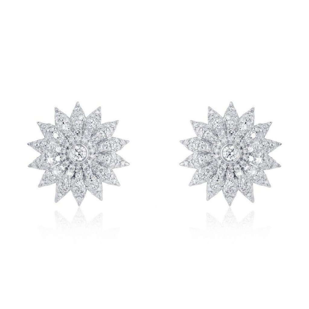 Floral Diamond Burst 14k Or 18k Upon Request Gold Stud Earrings 3431$